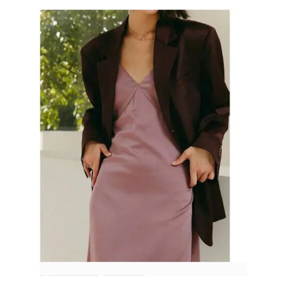 Cammense Y2k Babydoll Lilac Satin V-Neck Slip Midi Straps Flatter Dress Size XS - Picture 12 of 12